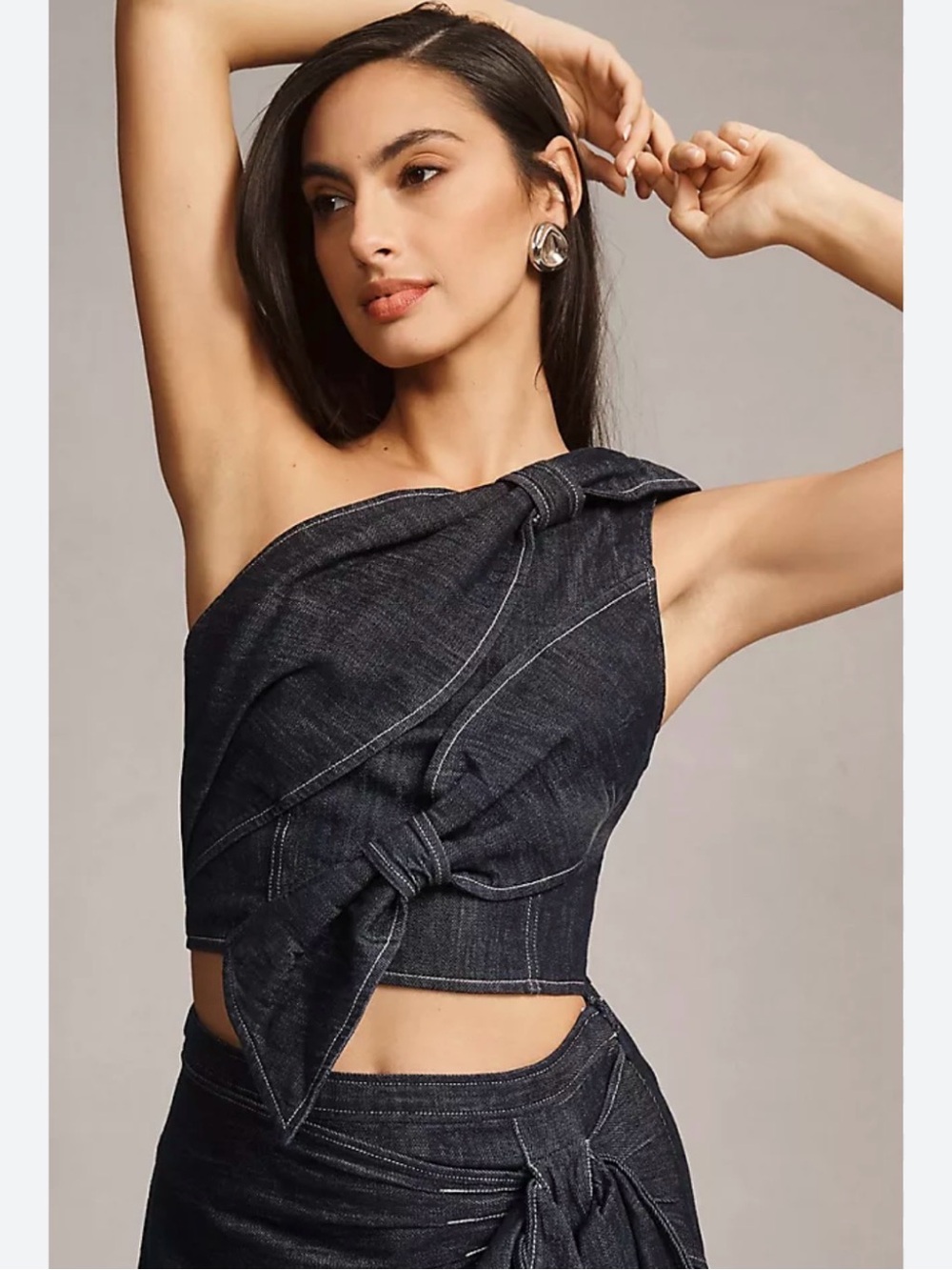 NWT Anthropologie Pilcro One-Shoulder Denim Bow Top size Large
